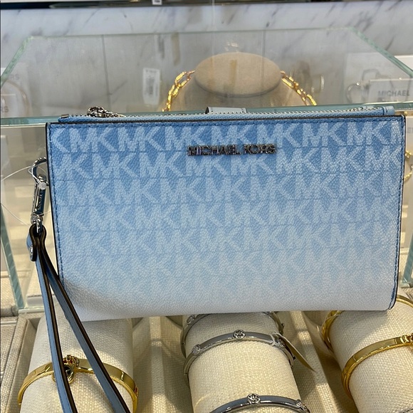 MICHAEL KORS Jet Set Lg Ombré Signature Logo Double Zip Wristlet Phone Holder - Picture 1 of 16